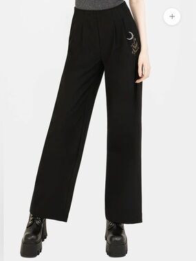 NWT Disturbia Lucia Embroidered Firefly Pleat Trouser Celestial Black Sz 6
